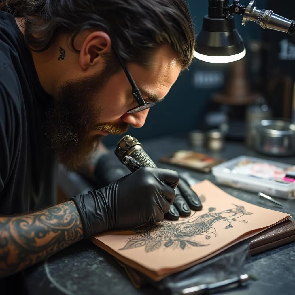 Artista tatuando